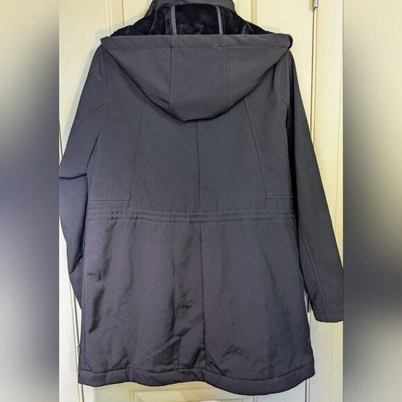 Nine West Women’s Soft Shell Removable Hood Zip Up Trench Coat Black Size L - Picture 3 of 14